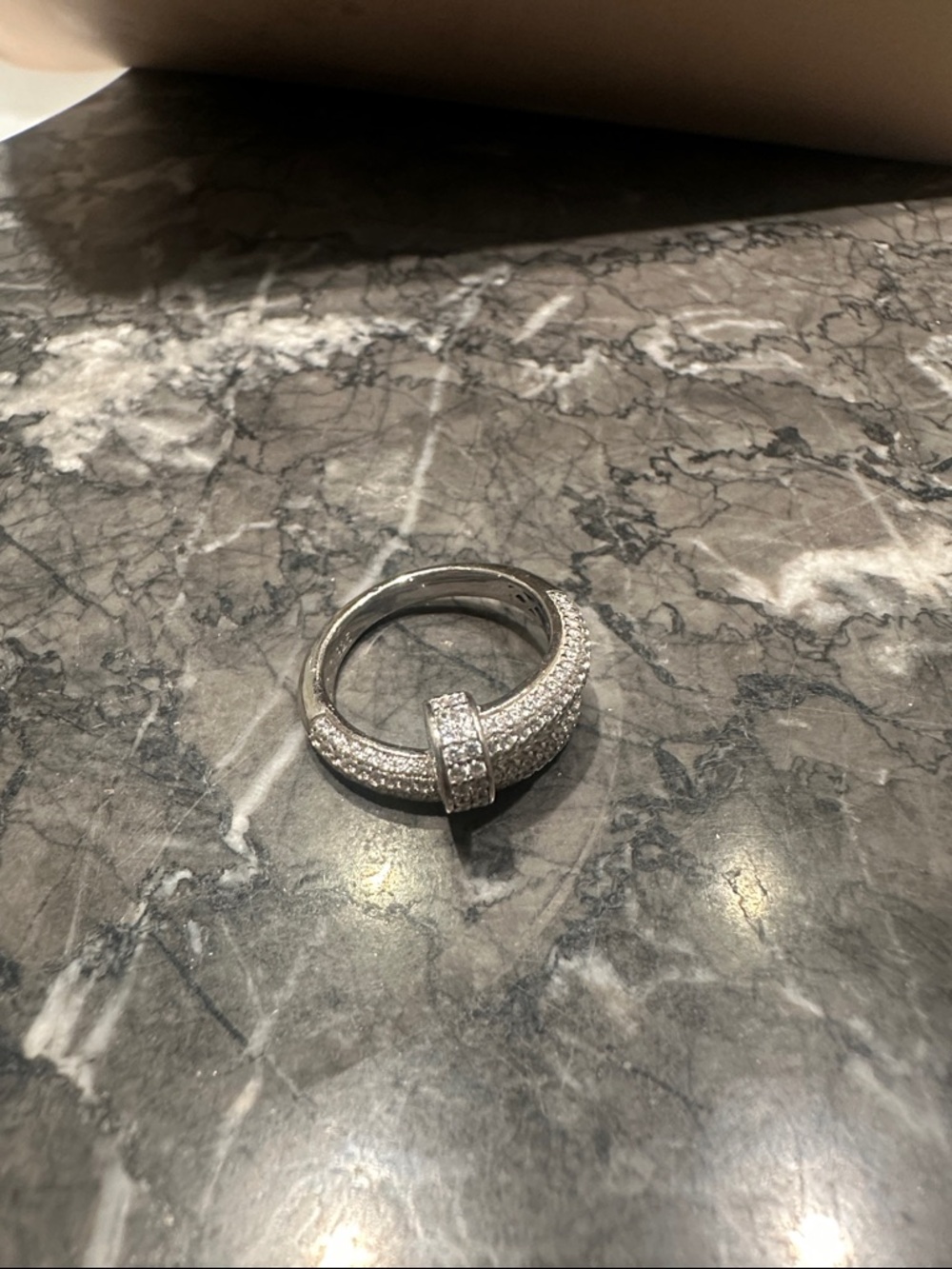 Pave Crystal Silver-Tone Statement Ring
